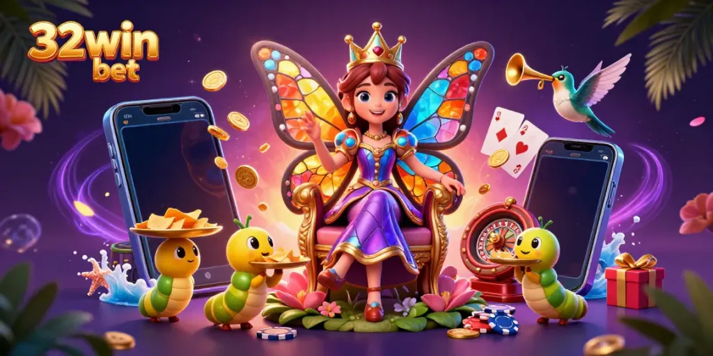 Engage in thrilling gameplay with 32win bet, featuring dynamic characters and vibrant casino elements.