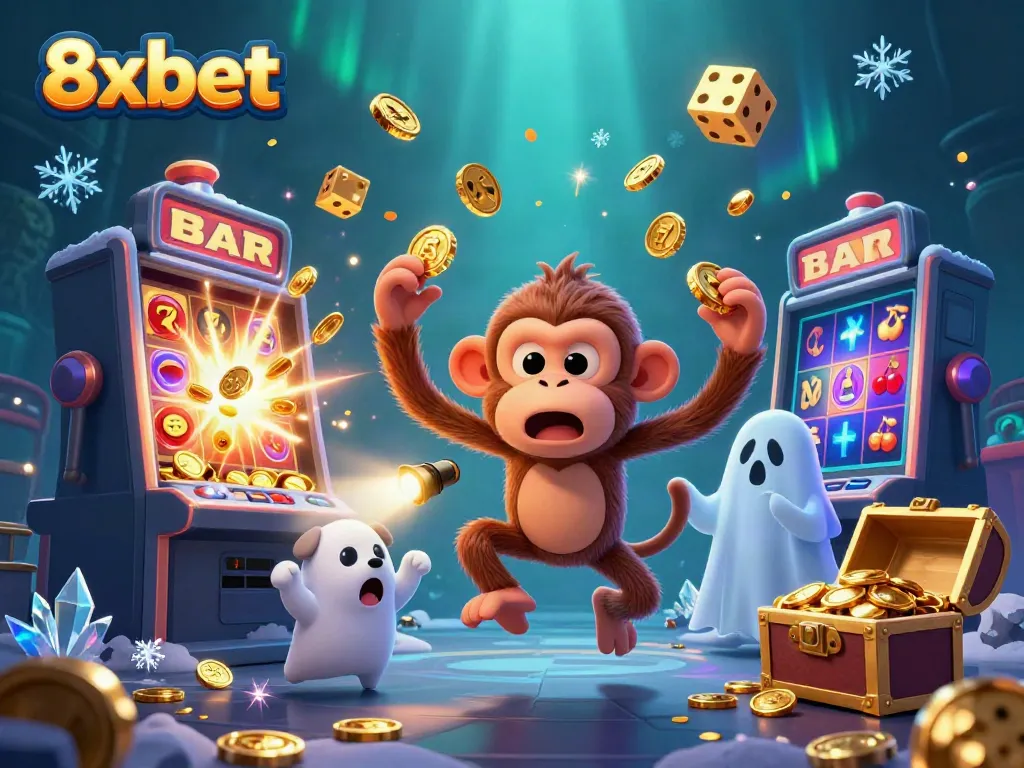 Engage with thrilling 8xbet gaming moments featuring a playful monkey and ghost-hunter puppy.