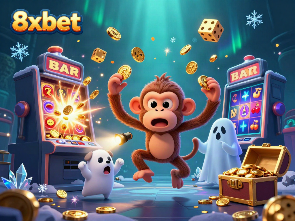 Engage with thrilling 8xbet gaming moments featuring a playful monkey and ghost-hunter puppy.