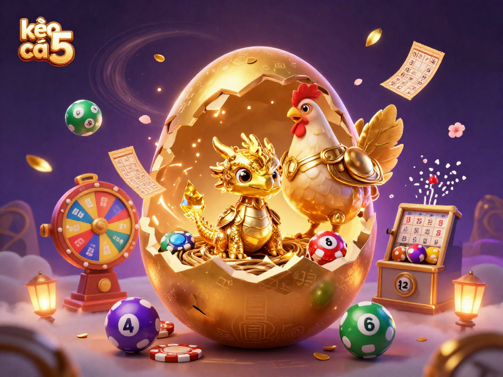 Spin to win with kèo nhà cái 5 as a golden dragon emerges from a nest of poker chips.