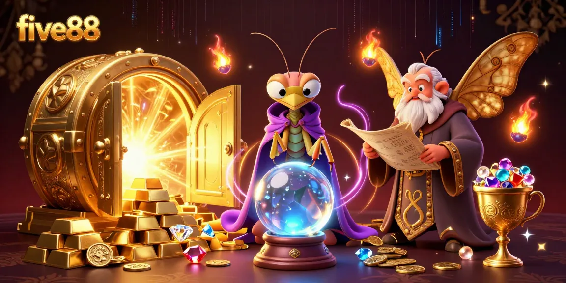Engage with five88 as the fortune teller and librarian unveil treasure secrets in this dynamic casino scene.