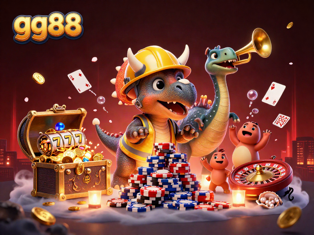 Engage in thrilling gaming at gg88 with a celebration of casino fun and excitement in a vibrant illustration.