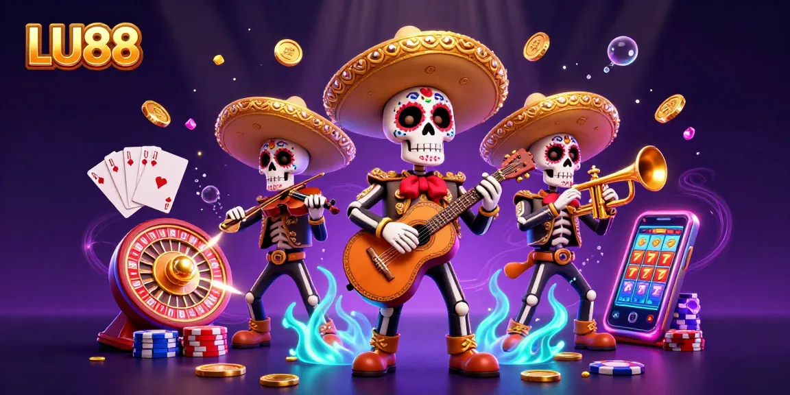 Experience LU88's vibrant gaming culture with a colorful mariachi band celebrating at a dynamic casino scene.