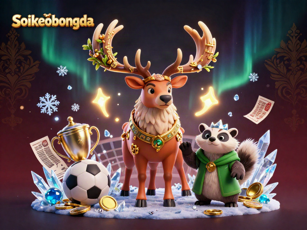 Soikeobongda showcases a Celtic stag and badger among vibrant sports betting elements, creating an enchanting scene.