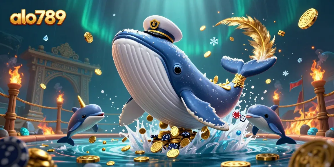 Alo789 captivates players with a whale-themed slot extravaganza featuring golden elements and gameplay excitement.