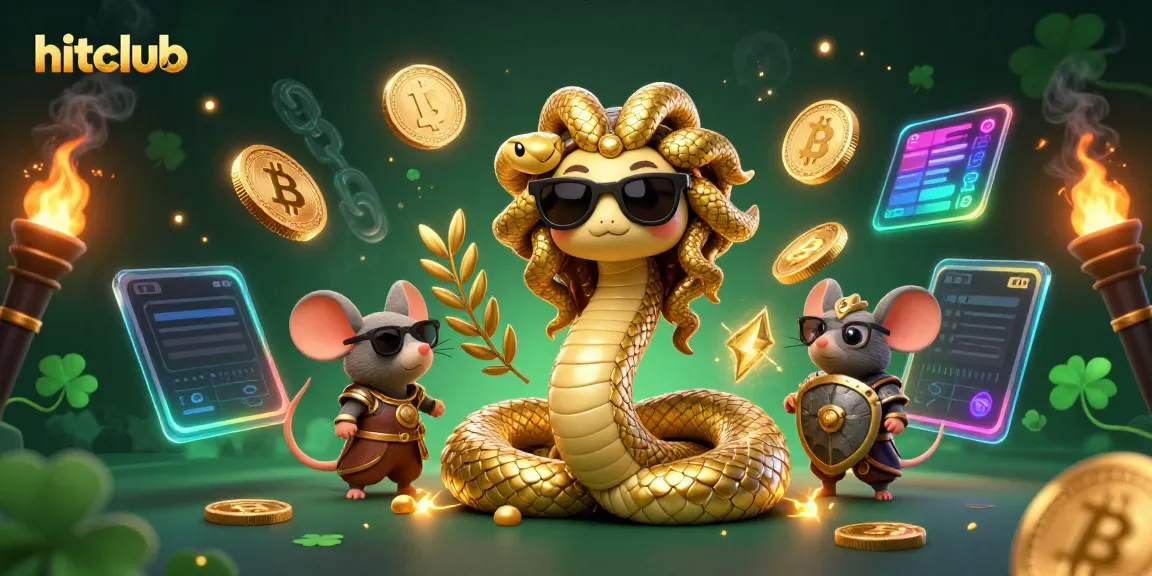 Win big with hitclub's engaging 3D casino illustration showcasing Medusa and a warrior mouse.