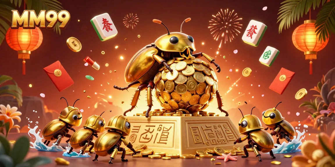 Experience MM99’s thrilling adventure with golden beetles and casino magic in a vibrant 3D scene.