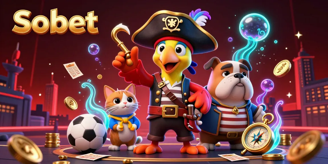 Engage in exciting sports betting action with Sbobet's vibrant illustration featuring dynamic characters and immersive elements.