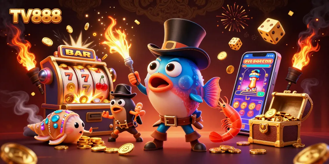 Engage with TV888's vibrant virtual casino with a glowing anglerfish, pirate shrimp, and treasure snail!