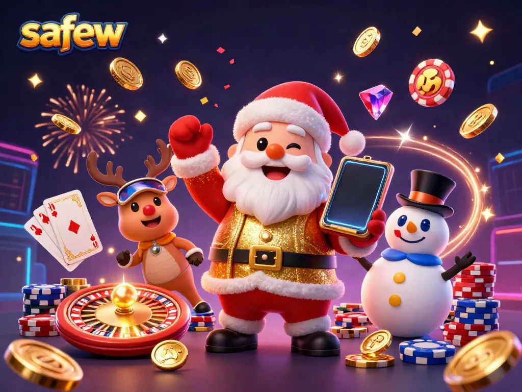Engage with safew's secure gaming by joining friendly characters celebrating amidst casino excitement.