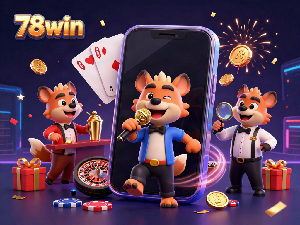 Experience the fun of 78win with hyenas in a lively casino scene, mixing drinks and telling jokes.