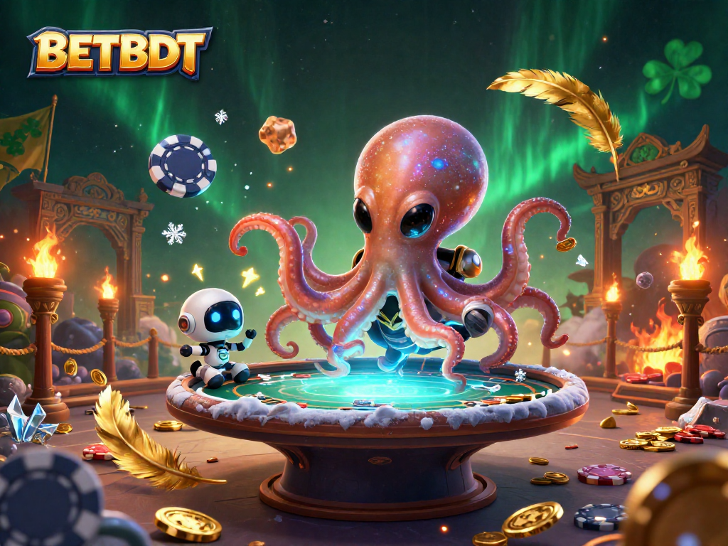 Experience thrilling gameplay with BETBDT's vibrant alien poker scene featuring an octopus dealer.
