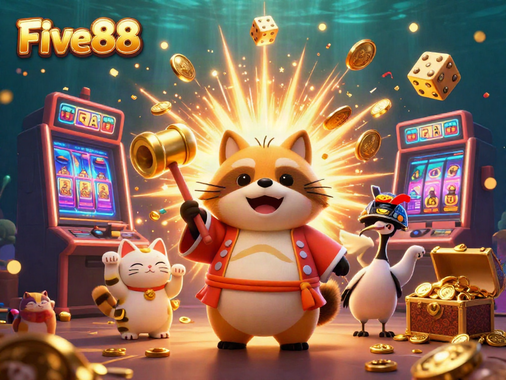 Experience winning moments at Five88 with cheerful characters and vibrant casino elements.