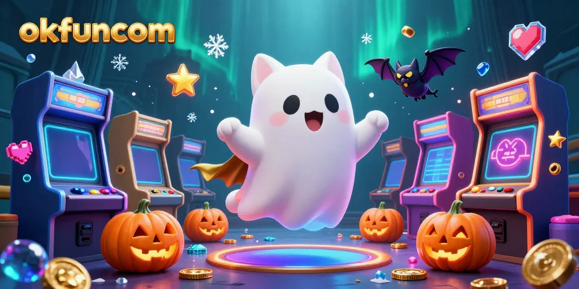 Experience thrilling gaming at okfuncom with a vibrant ghost cat and its companions in a rich casino atmosphere.
