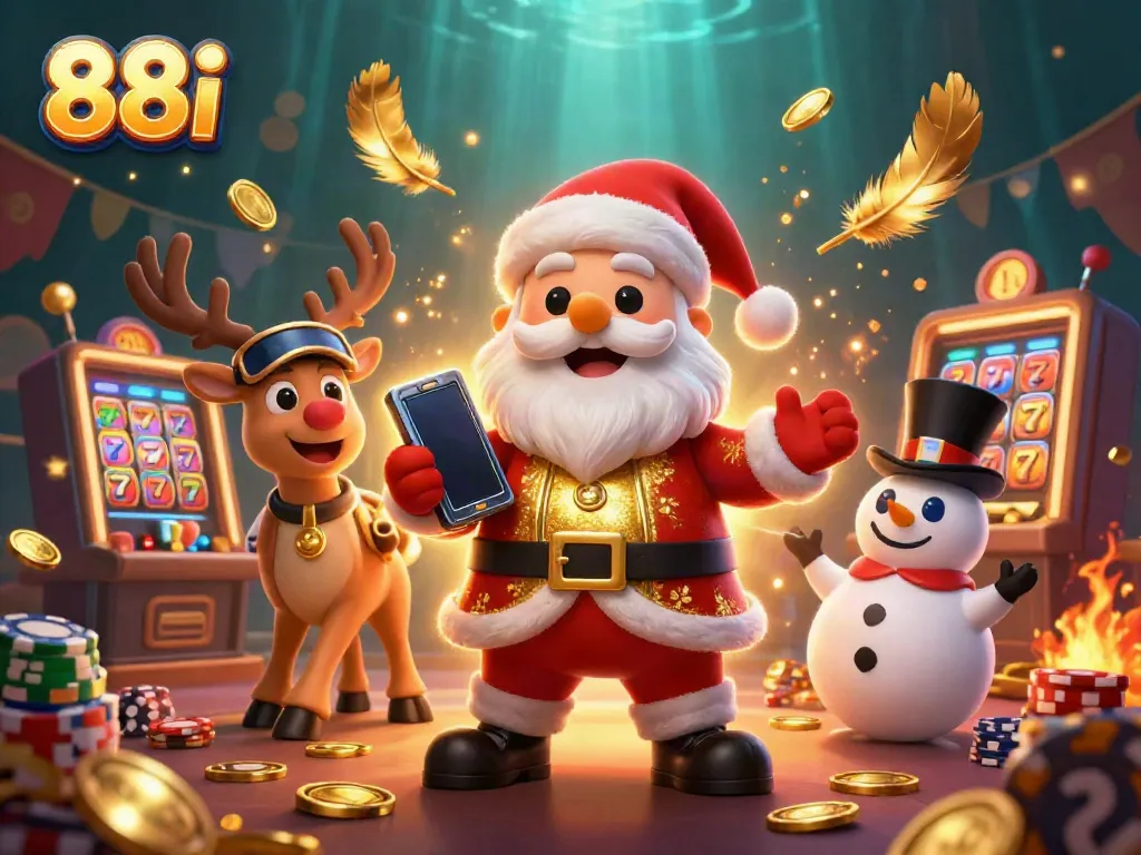 Experience the excitement of 88i with Santa celebrating jackpots and games at a vibrant casino.