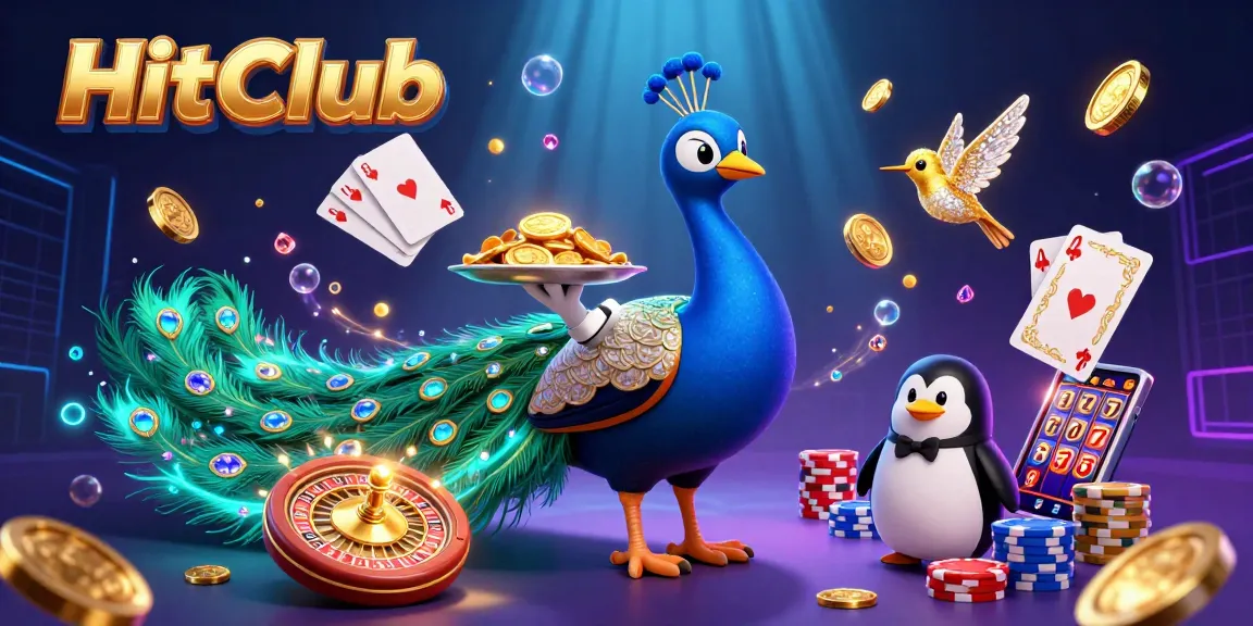 Experience the excitement of HitClub with vibrant characters and casino elements in this dynamic 3D illustration.