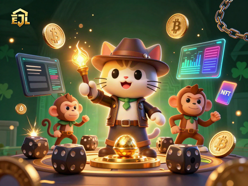 Engage with EEJL as the explorer cat uncovers casino treasures in a vibrant 3D scene.