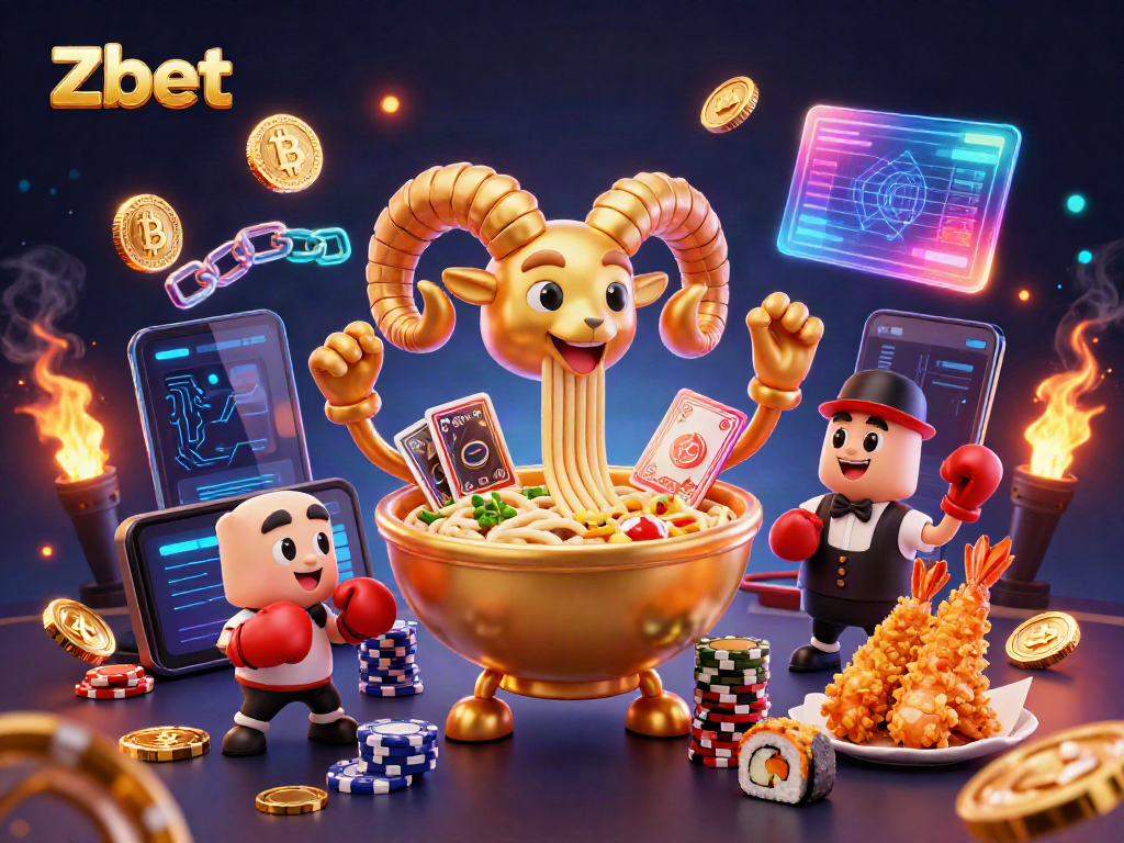 Engage in thrilling gameplay at Zbet's vibrant casino illustrated with dynamic characters and glowing coins.