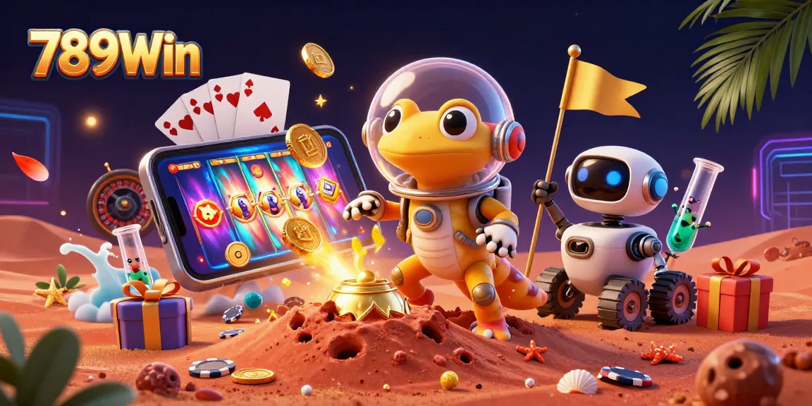 Experience the exhilarating games at 789Win, featuring vibrant casino elements and engaging characters.