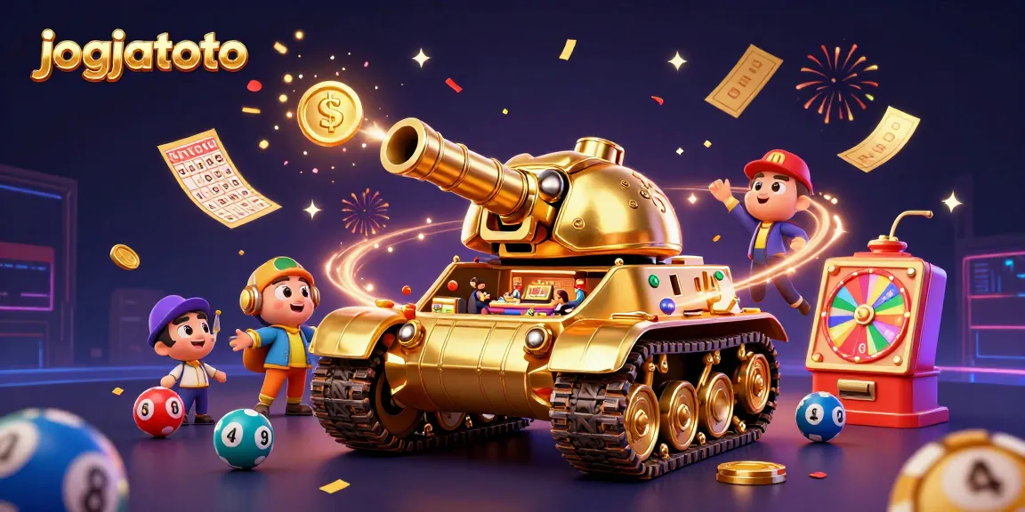 Experience excitement at jogjatoto with a vibrant 3D casino scene showcasing a golden beetle tank.