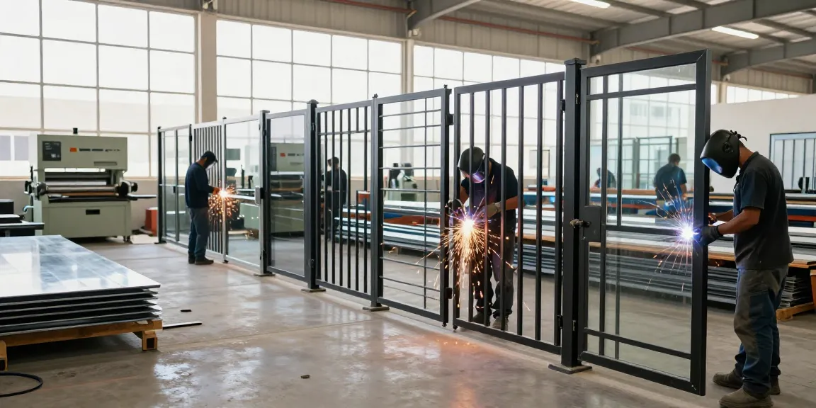 Craftsmen at Altaherdesign.ae workshop fabricating custom gates and doors in Fujairah.