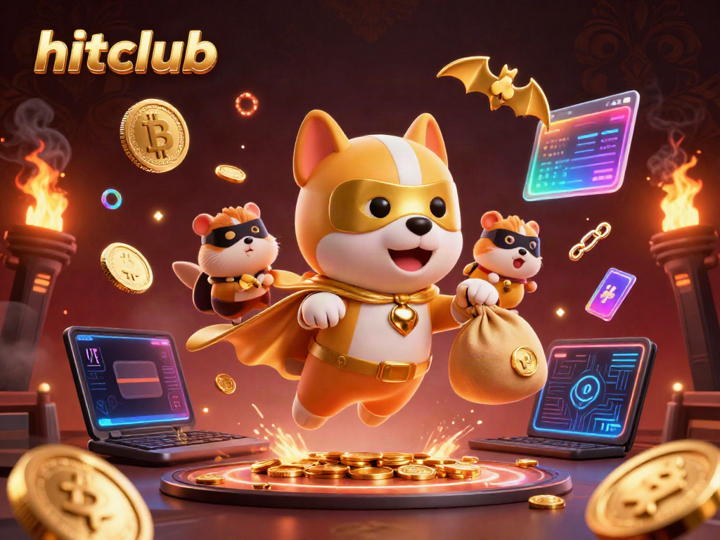 Hitclub: Experience thrilling gameplay with our superhero dog and hamster duo collecting gold coins in an exciting gaming atmosphere.