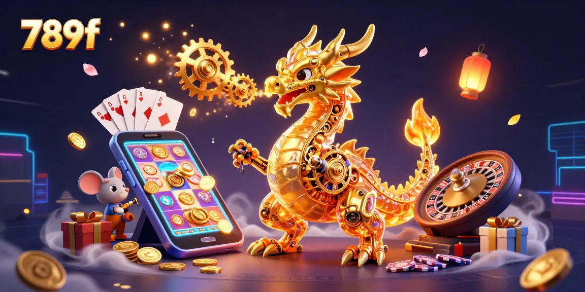 Engage with exciting 789f gaming action featuring a dynamic 3D illustration of a dragon and animated casino elements.