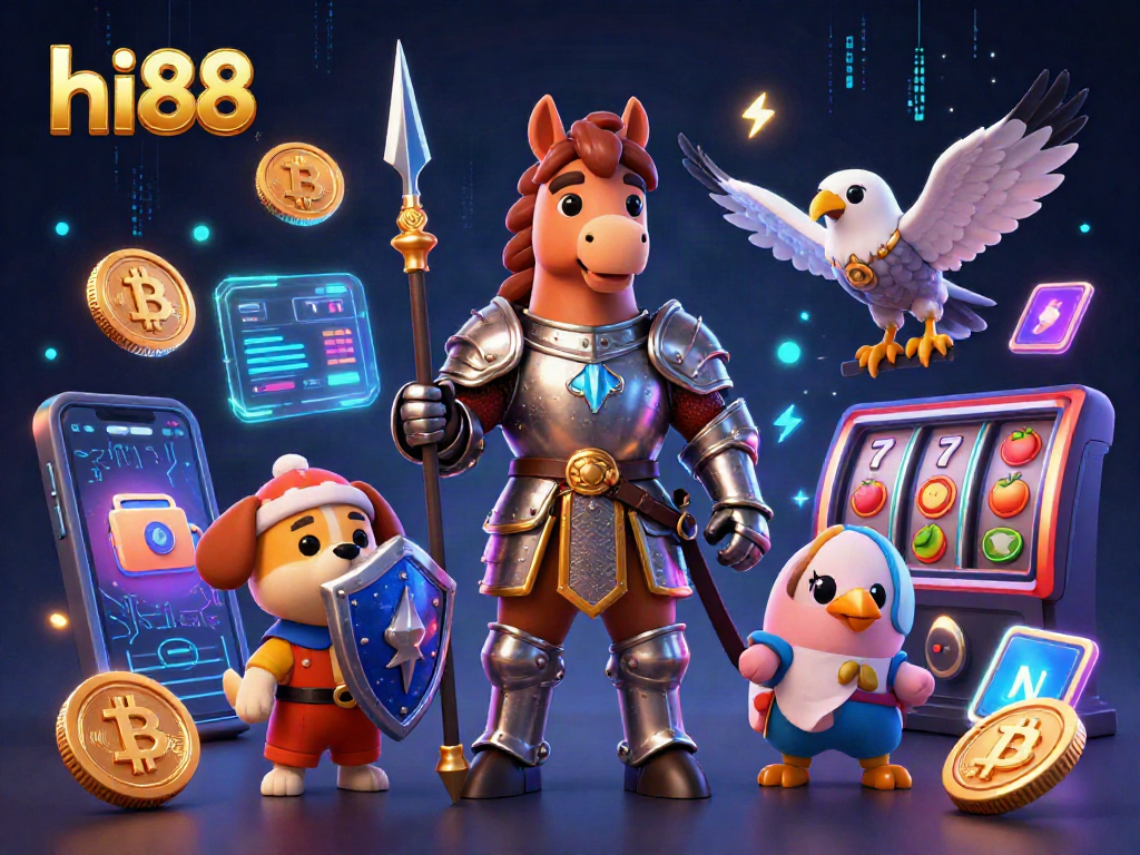 Enjoy hi88's dynamic casino experience with medieval characters and modern crypto elements.