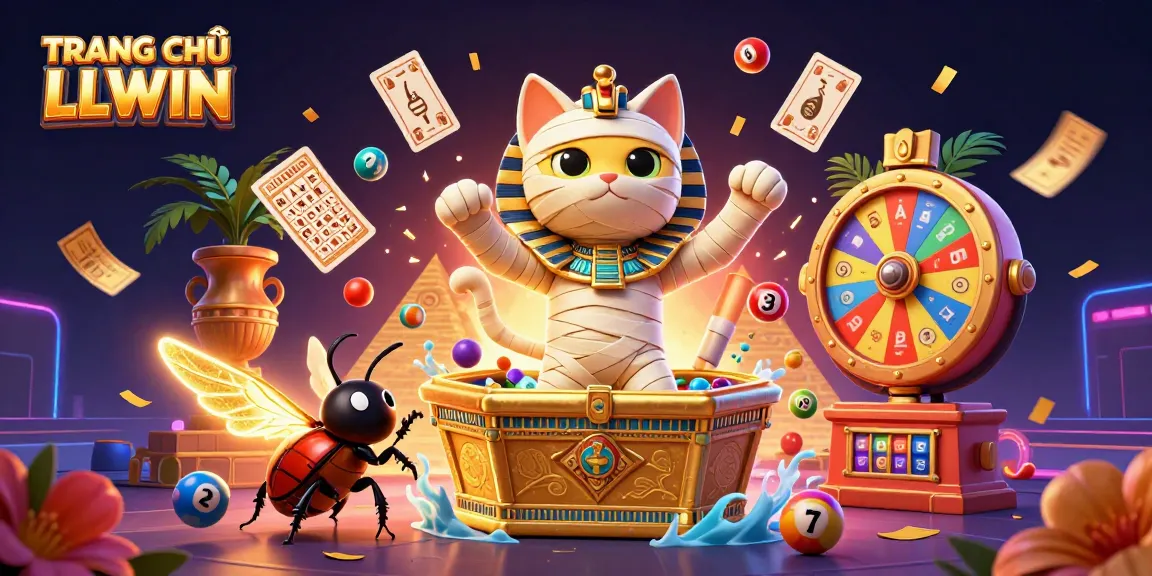 Experience TRANG CHỦ LLWIN as a mummy cat bursts with excitement in a vibrant casino scene.