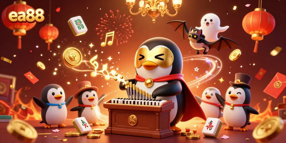 Experience the excitement of ea88 as the penguin emerges surrounded by vibrant gold coins and festive symbols.