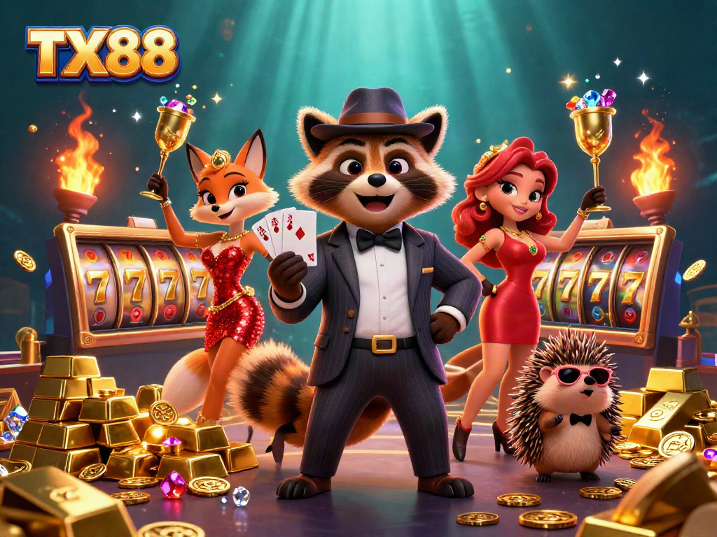 Experience thrilling wins with TX88 slots featuring vibrant characters and dazzling treasures.