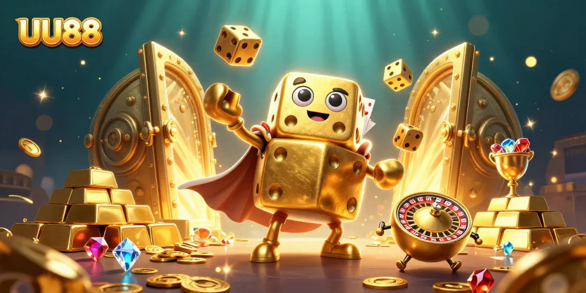 Engage with UU88's vibrant, animated 3D casino world filled with treasures and dice.