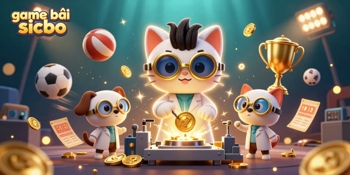 Engage in the thrilling experience of game bài sicbo with a dynamic 3D illustration showing iconic gaming elements.