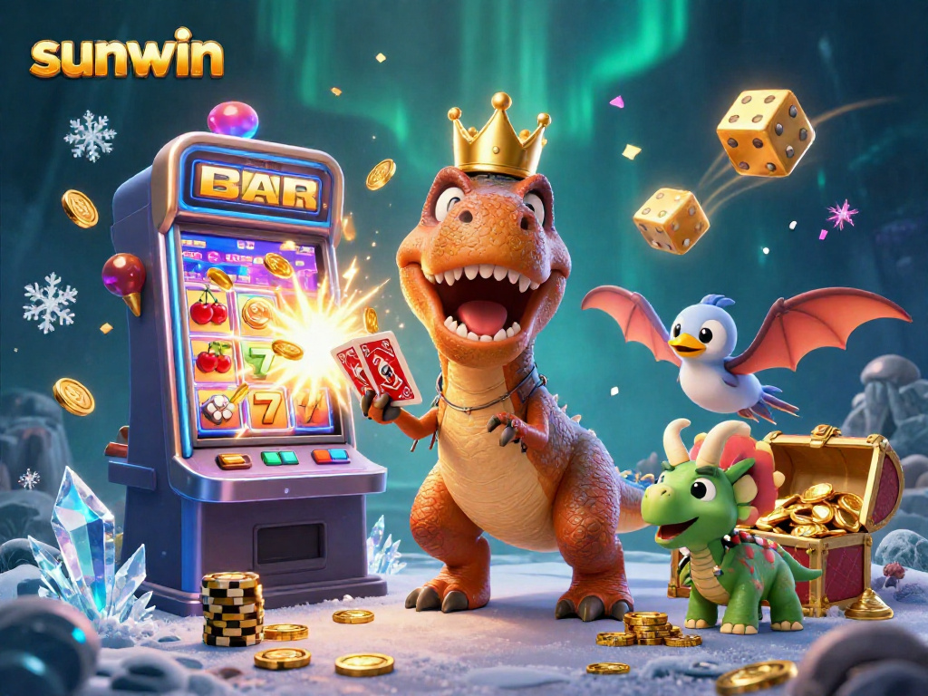 Play slots and win big at sunwin with a fun T-Rex, Pterodactyl, and Triceratops in action!