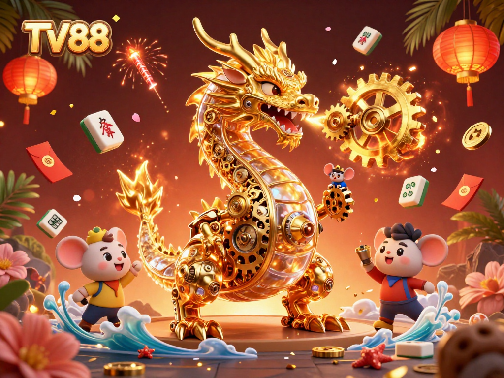 Engage in thrilling gameplay at TV88 with a stunning dragon and vibrant casino elements.