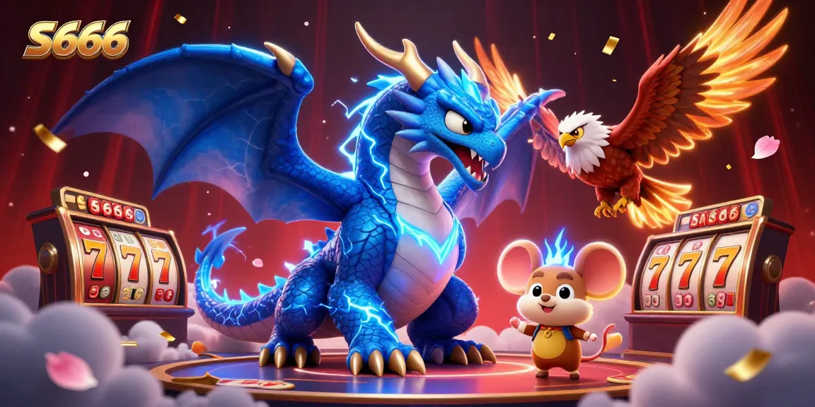 Experience the thrilling gambling world of S666 with an exciting illustration featuring dynamic characters and gaming elements.