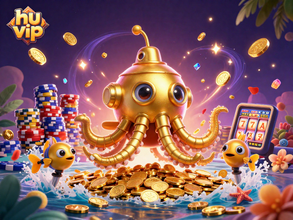 Experience exciting wins with hu vip as a golden kraken submarine brings luck and treasures amidst casino games.