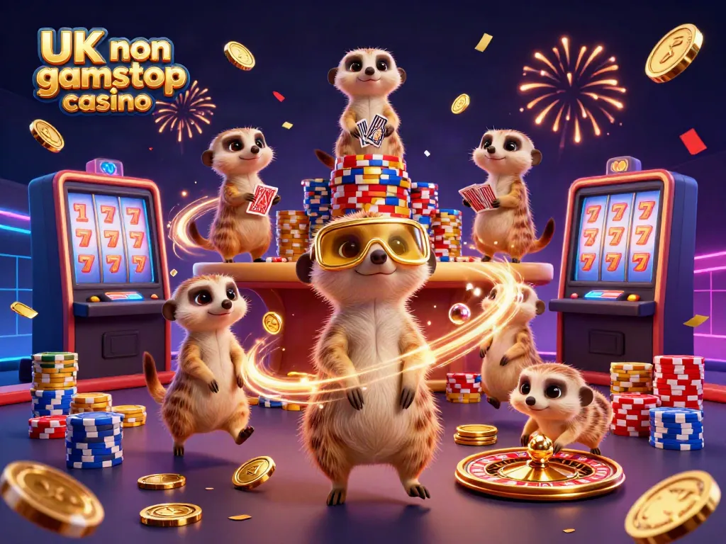 Experience the excitement of a UK non gamstop casino with meerkats managing a vibrant casino scene.