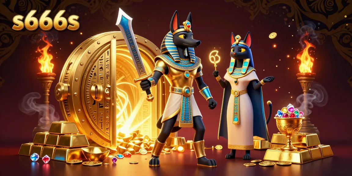 Experience thrilling gameplay in s666s, with Anubis and Bastet amidst treasures and dynamic casino elements.