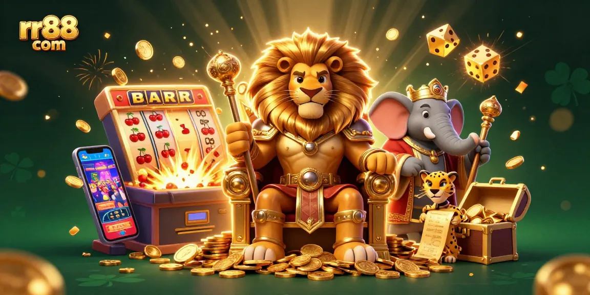Engage with rr88 com's vibrant online casino scene featuring thrilling jackpot elements and royal characters.