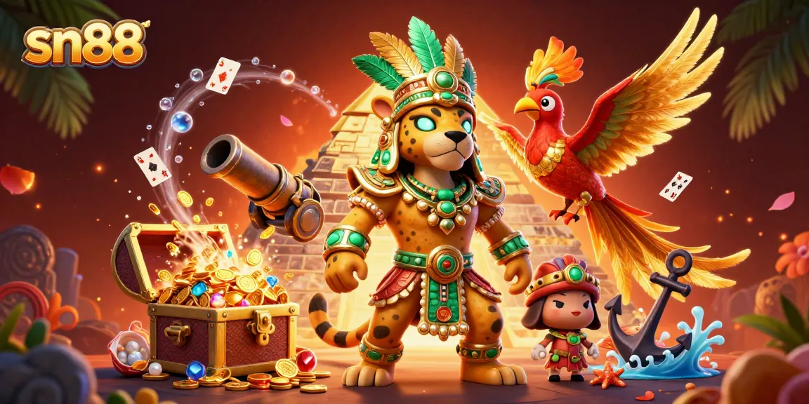 Engage with sn88’s gaming adventure featuring Mayan symbols and treasures in an underwater scene.