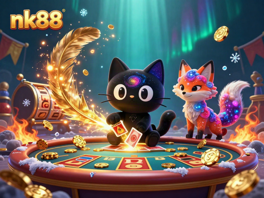 Experience the thrill of playing nk88 in a cosmic casino with vibrant characters and dynamic game elements.
