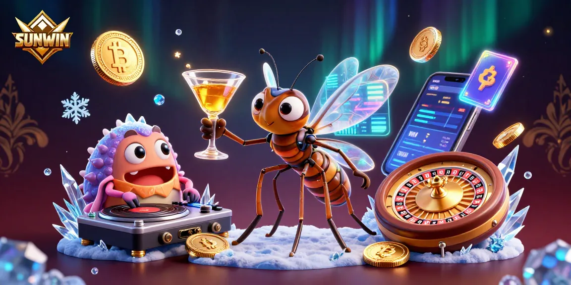 SUNWIN casino illustration featuring vibrant characters and dynamic gaming elements for an immersive player experience.