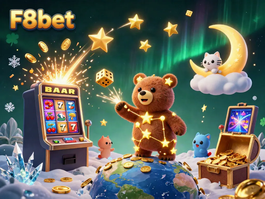 Experience the excitement of F8bet with cosmic elements and a jackpot explosion illustration