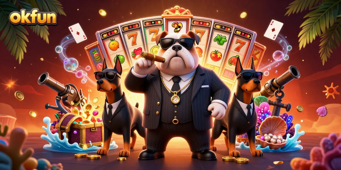 Spin and win with okfun's vibrant slot games featuring a dog mobster controlling the action!