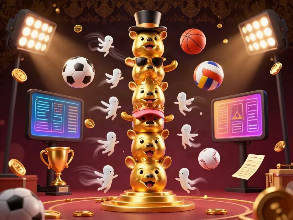 Engage with the vibrant energy of Sunwin through this dynamic 3D illustration featuring a totem pole alive with casino charm.