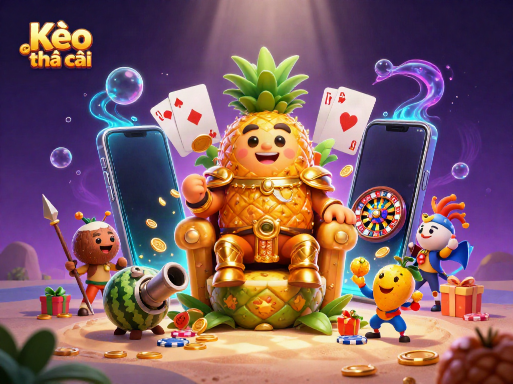 Experience the thrill of Kèo nhà cái with vibrant casino elements, a golden king, and dynamic games.