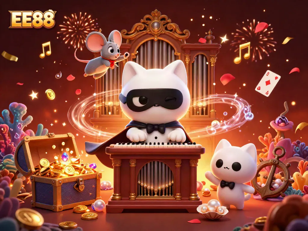 Celebrate big wins with EE88's dynamic casino adventure featuring colorful treasure and characters.