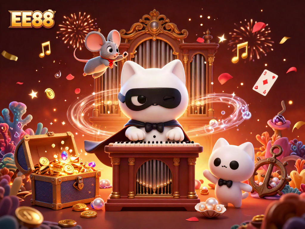 Celebrate big wins with EE88's dynamic casino adventure featuring colorful treasure and characters.