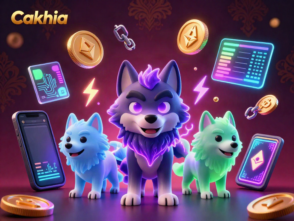 Cakhia showcases a vibrant dynamic scene with a shadow wolf and cryptocurrency elements emphasizing sports betting.